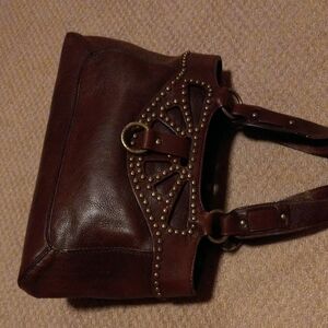 Michael Kors Astor Brown Leather Studded Tote Handbag